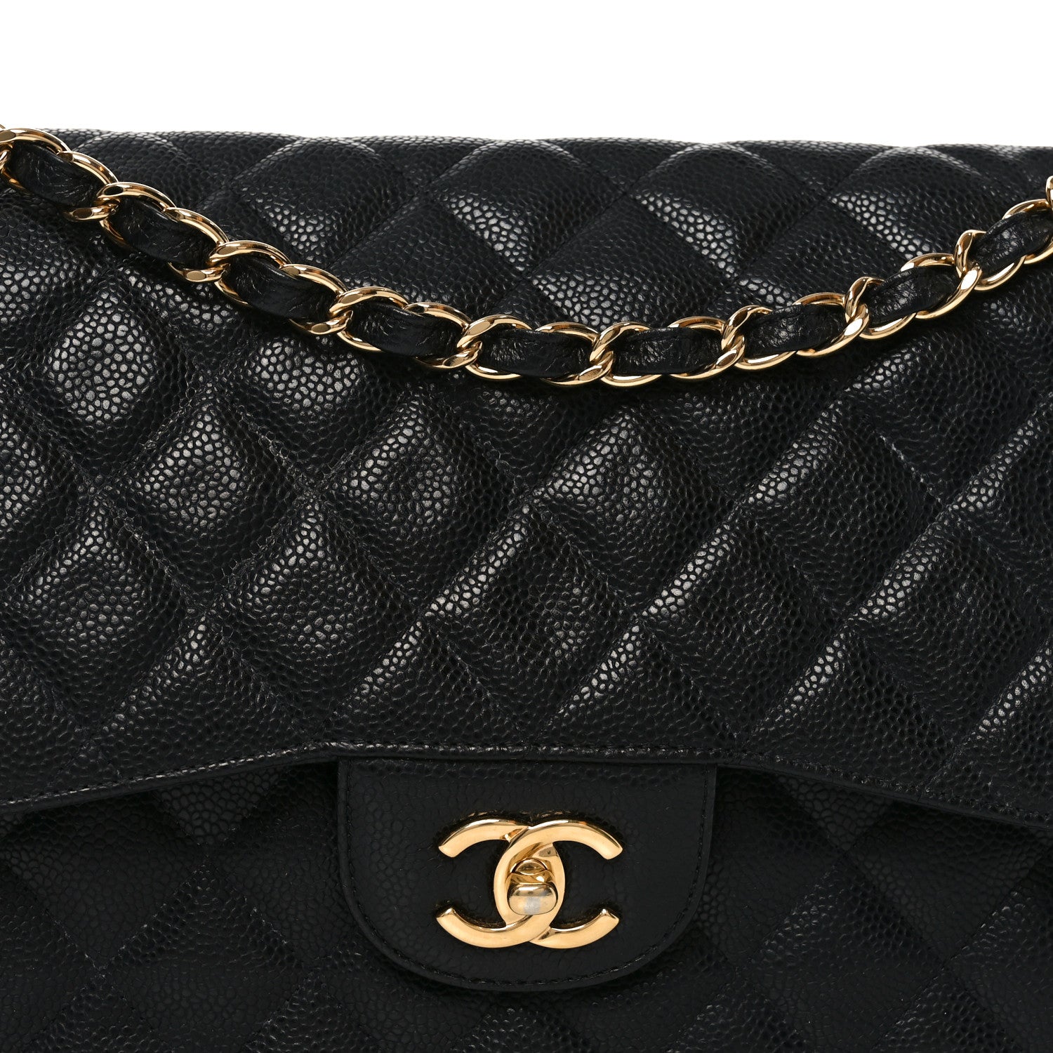 Caviar Quilted Jumbo Double Flap Black