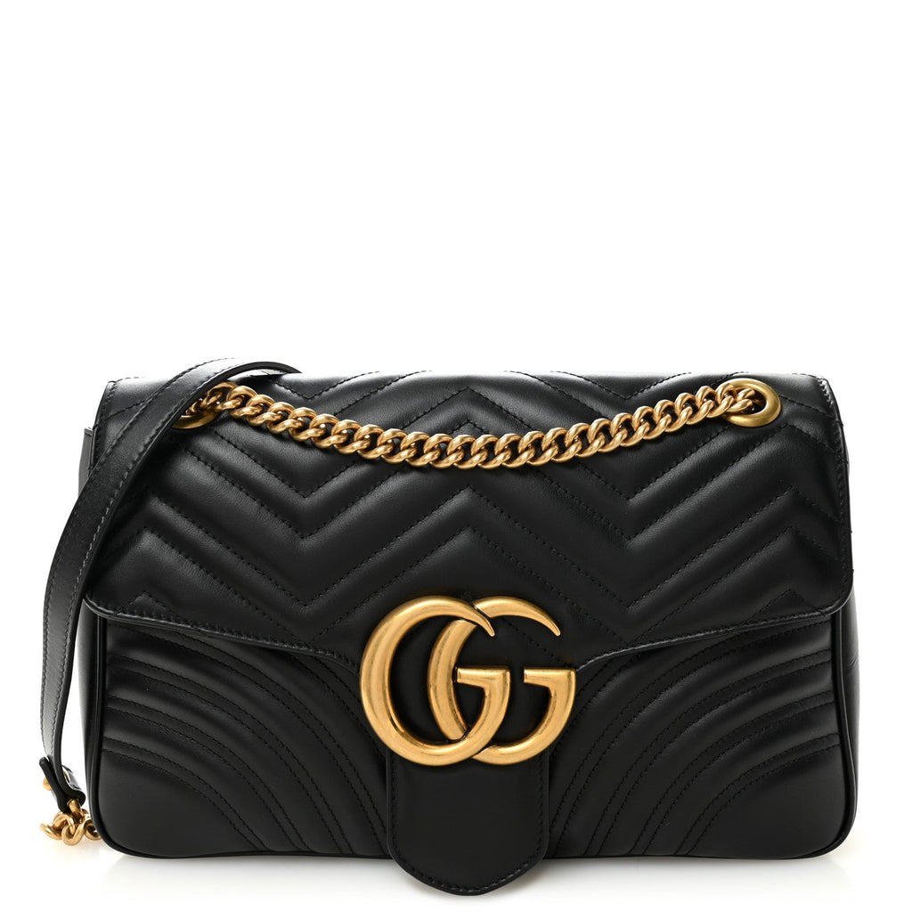 Calfskin Matelasse Medium GG Marmont Shoulder Bag Black