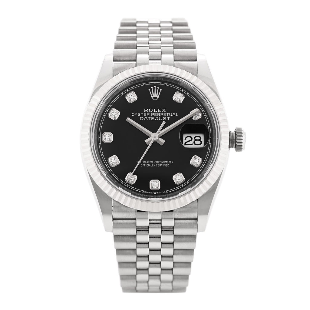 Stainless Steel 18K White Gold Diamond 36mm Oyster Perpetual Datejust Watch Black 126234