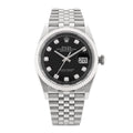 Stainless Steel 18K White Gold Diamond 36mm Oyster Perpetual Datejust Watch Black 126234