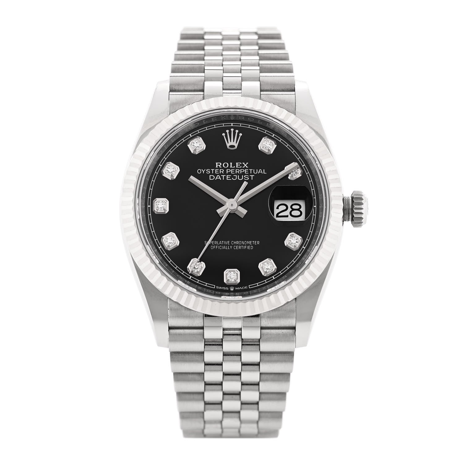 Stainless Steel 18K White Gold Diamond 36mm Oyster Perpetual Datejust Watch Black 126234