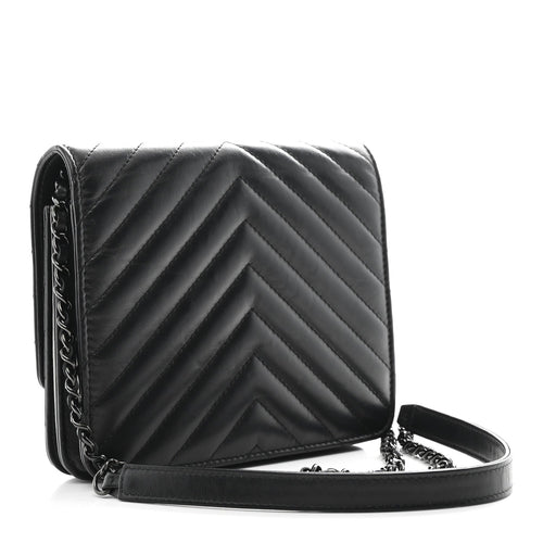 Aged Calfskin Chevron Quilted Reissue 2.55 Square Wallet On Chain WOC So Black