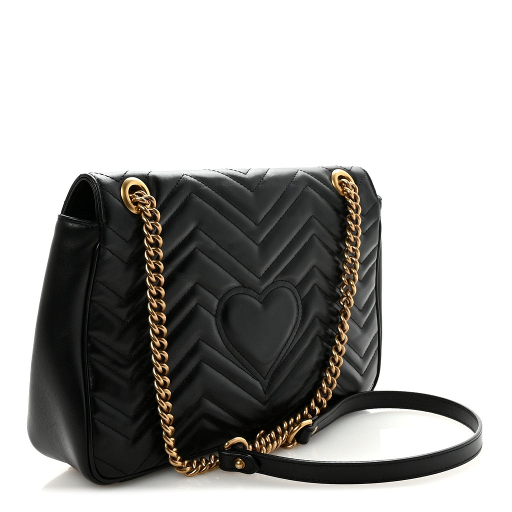 Calfskin Matelasse Medium GG Marmont Shoulder Bag Black