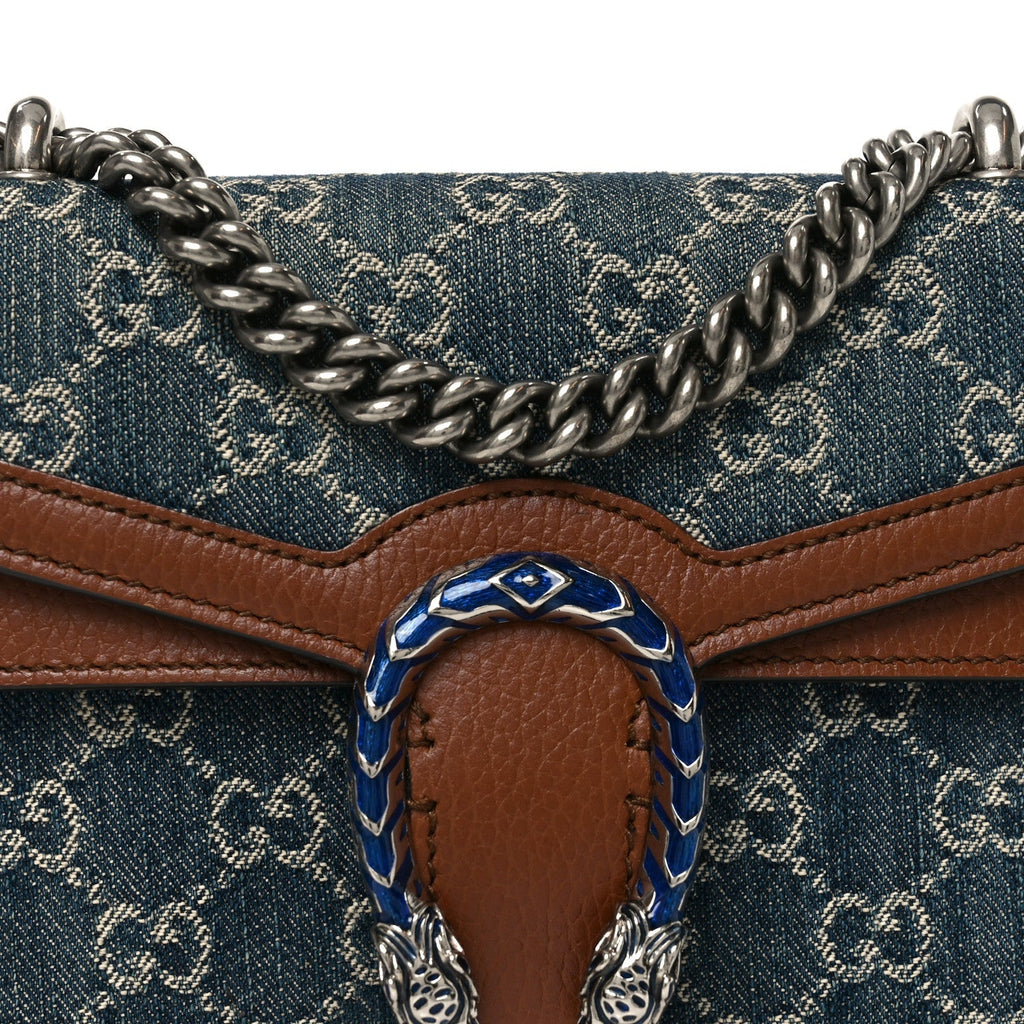 New Denim GG Monogram Dollar Calfskin Enamel Mini Dionysus Shoulder Bag Blue Tea Cuir Epilog Electric Blue