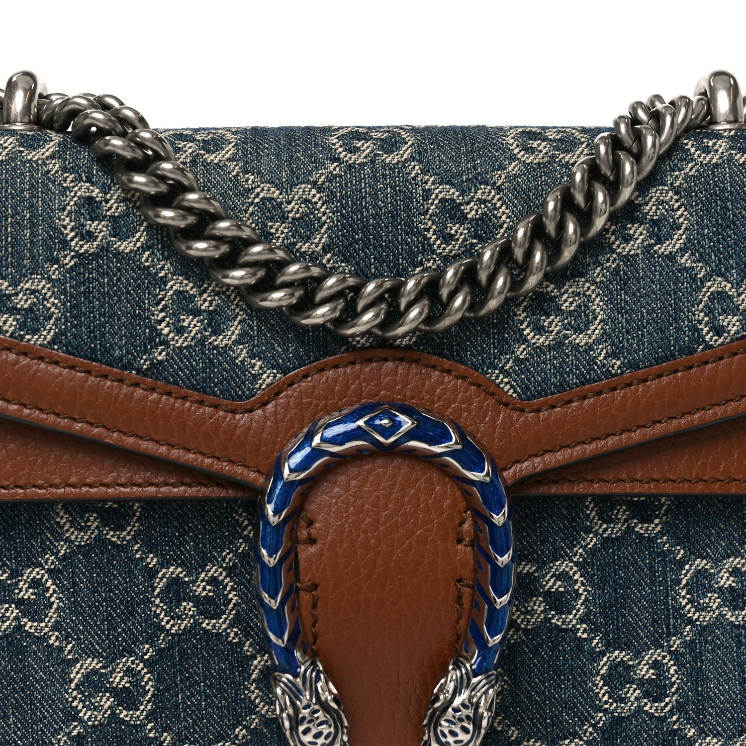 New Denim GG Monogram Dollar Calfskin Enamel Mini Dionysus Shoulder Bag Blue Tea Cuir Epilog Electric Blue