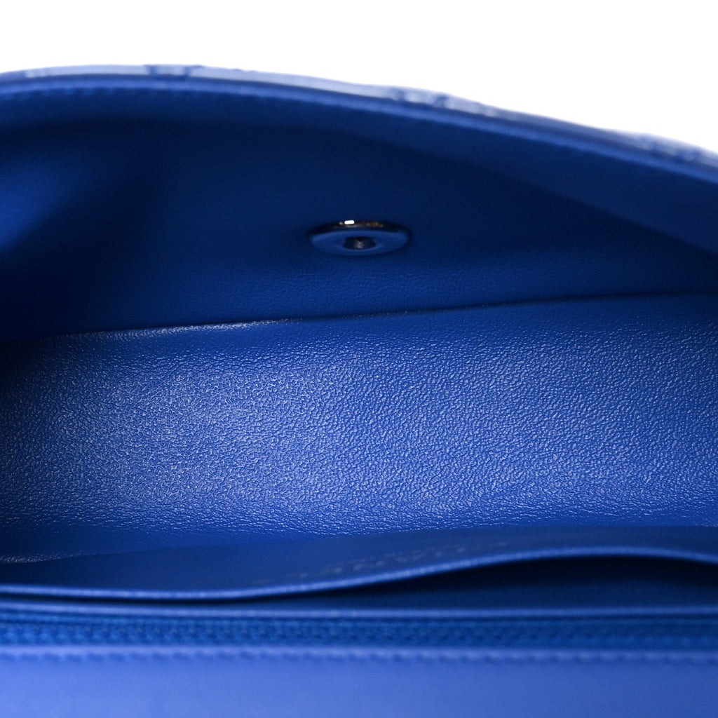 Patent Calfskin Quilted Mini Rectangular Flap Blue