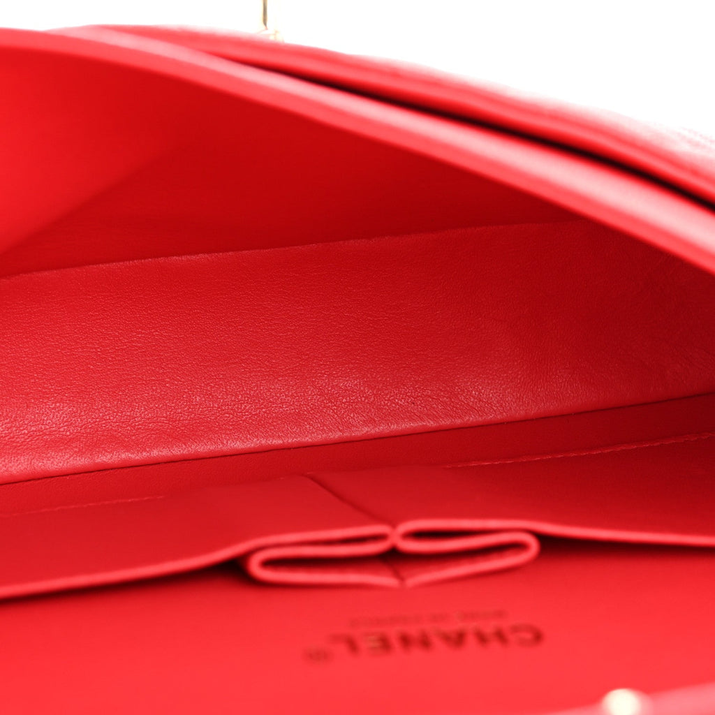 Caviar Quilted Medium Double Flap Red
