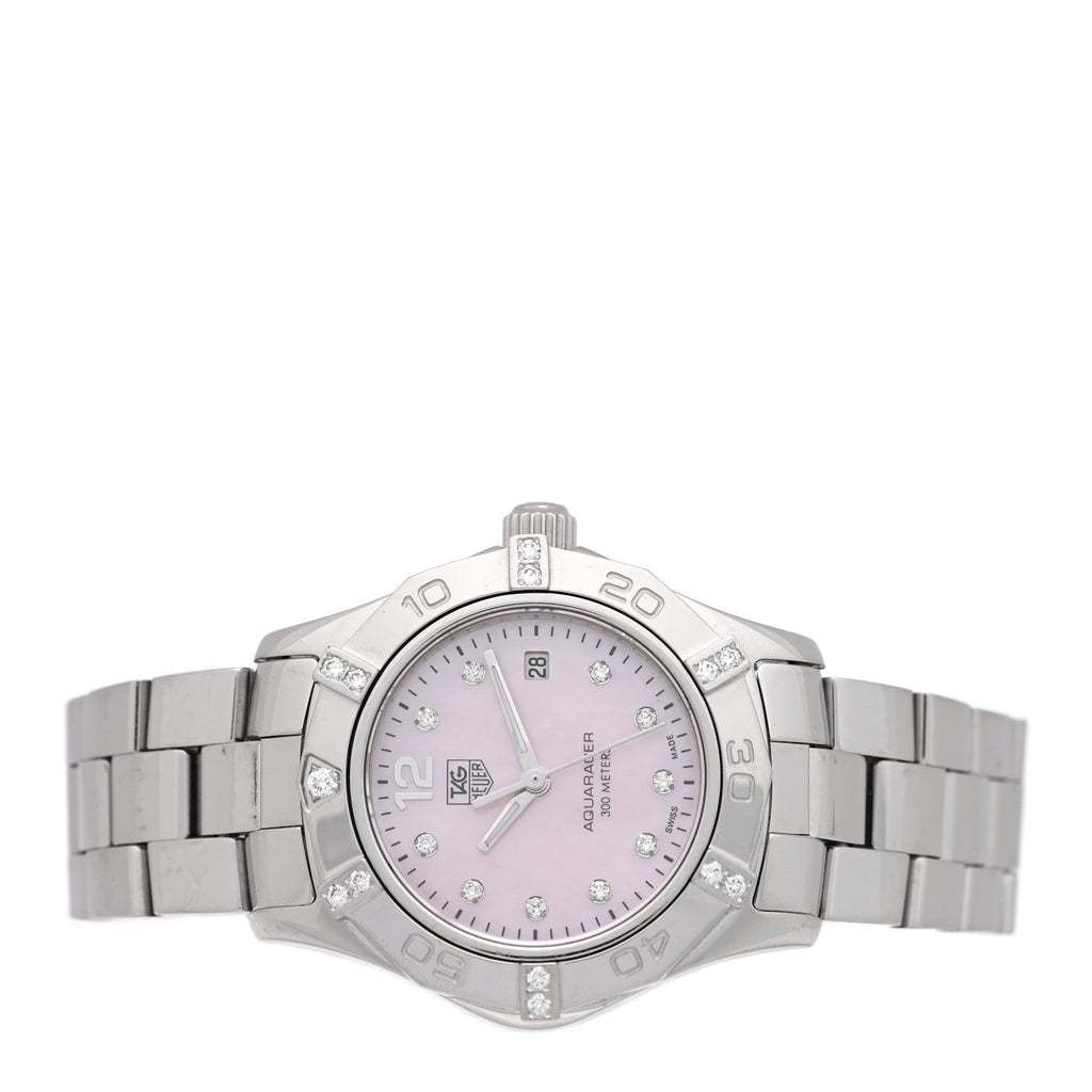 Stainless Steel Diamond Pink Mother of Pearl 27mm Aquaracer Lady Quartz Watch WAF141H