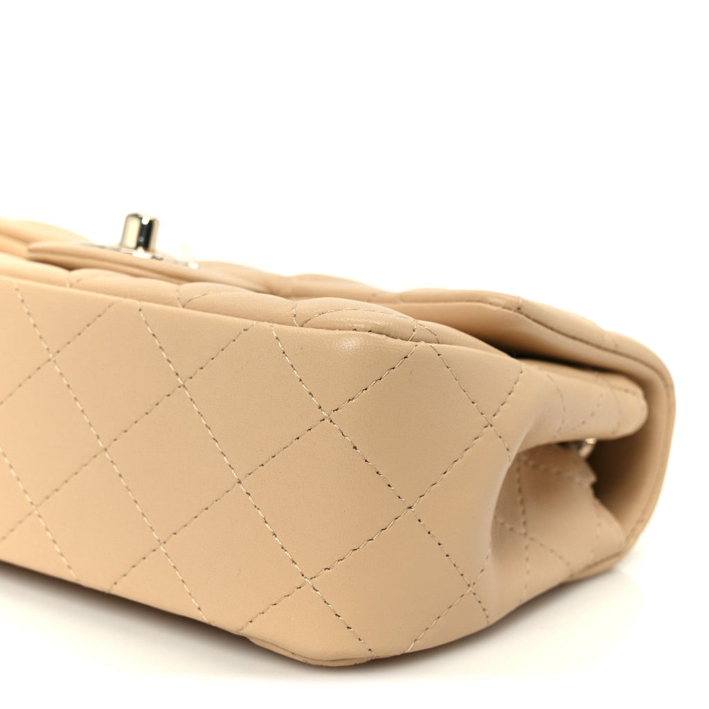 Lambskin Quilted Mini Rectangular Flap Beige
