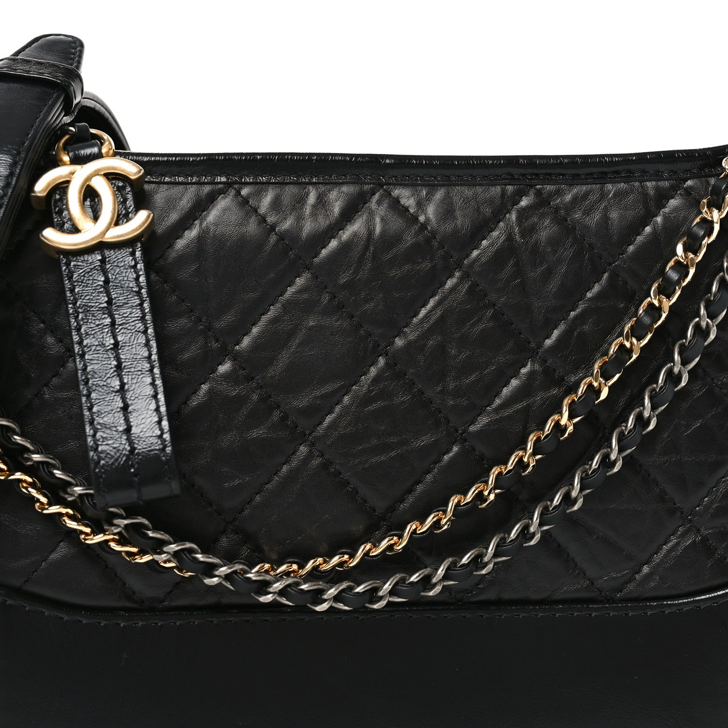 Aged Calfskin Quilted New Medium Gabrielle Hobo Black