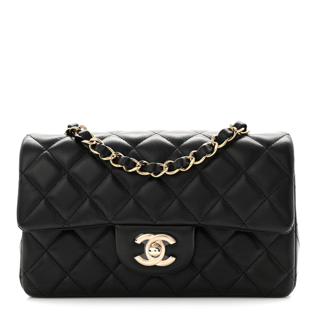 Lambskin Quilted Mini Rectangular Flap Black