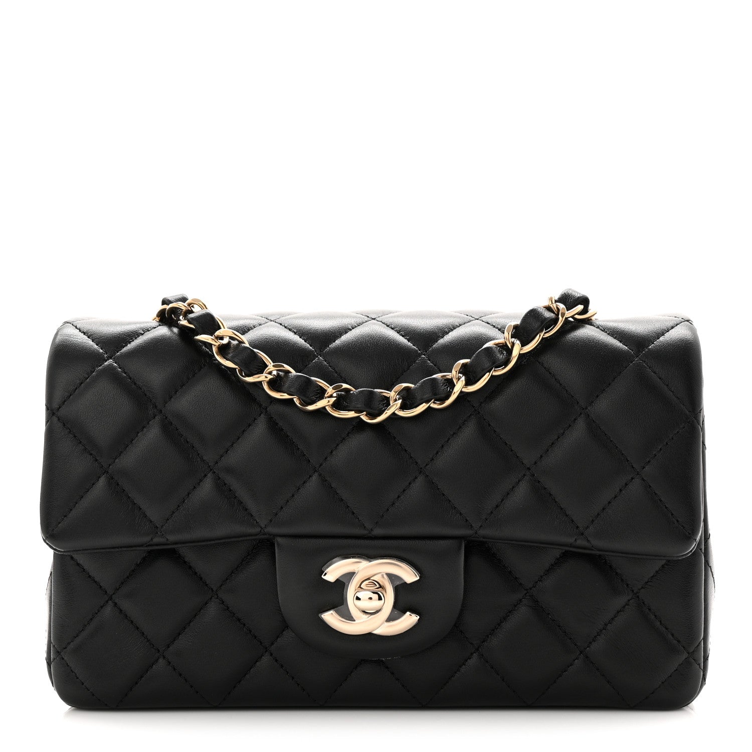Lambskin Quilted Mini Rectangular Flap Black
