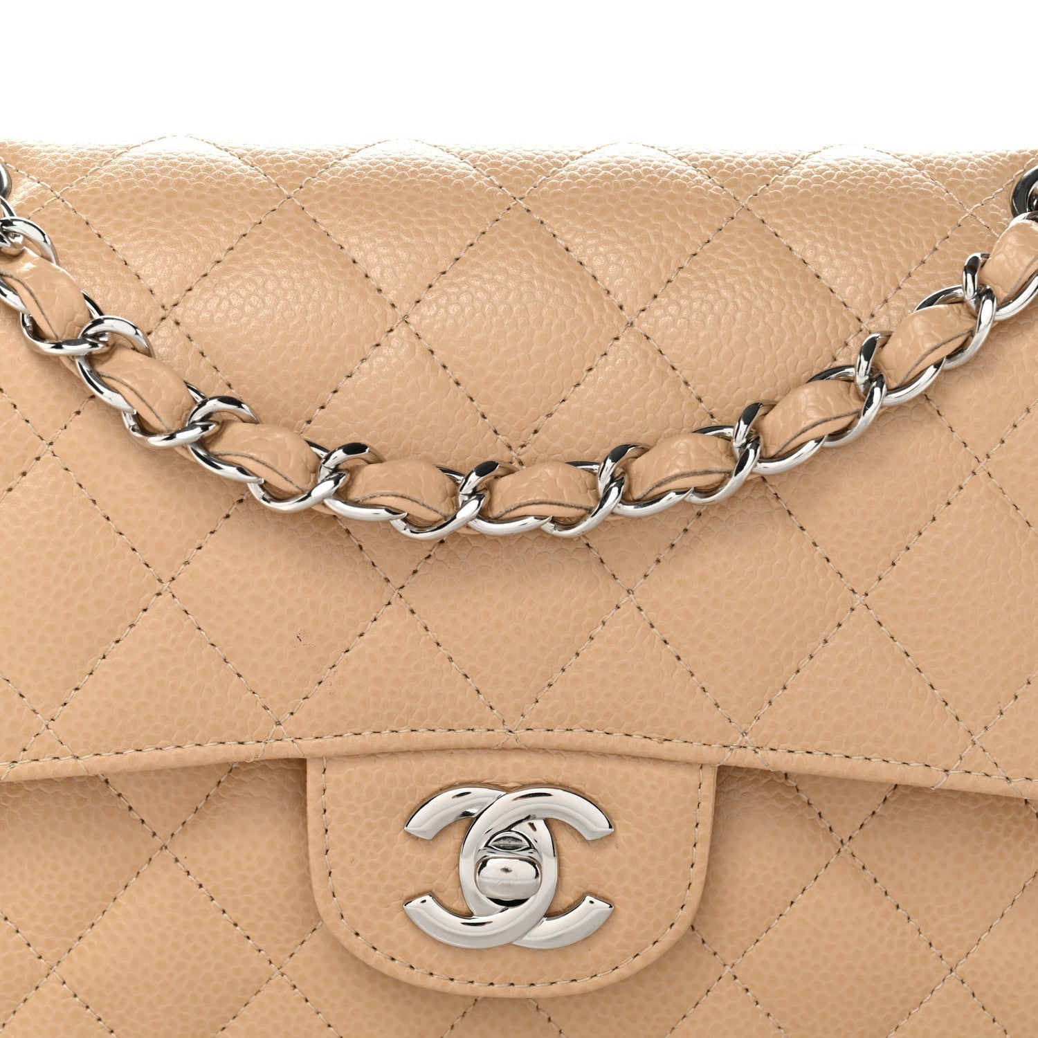 Caviar Quilted Small Double Flap Beige