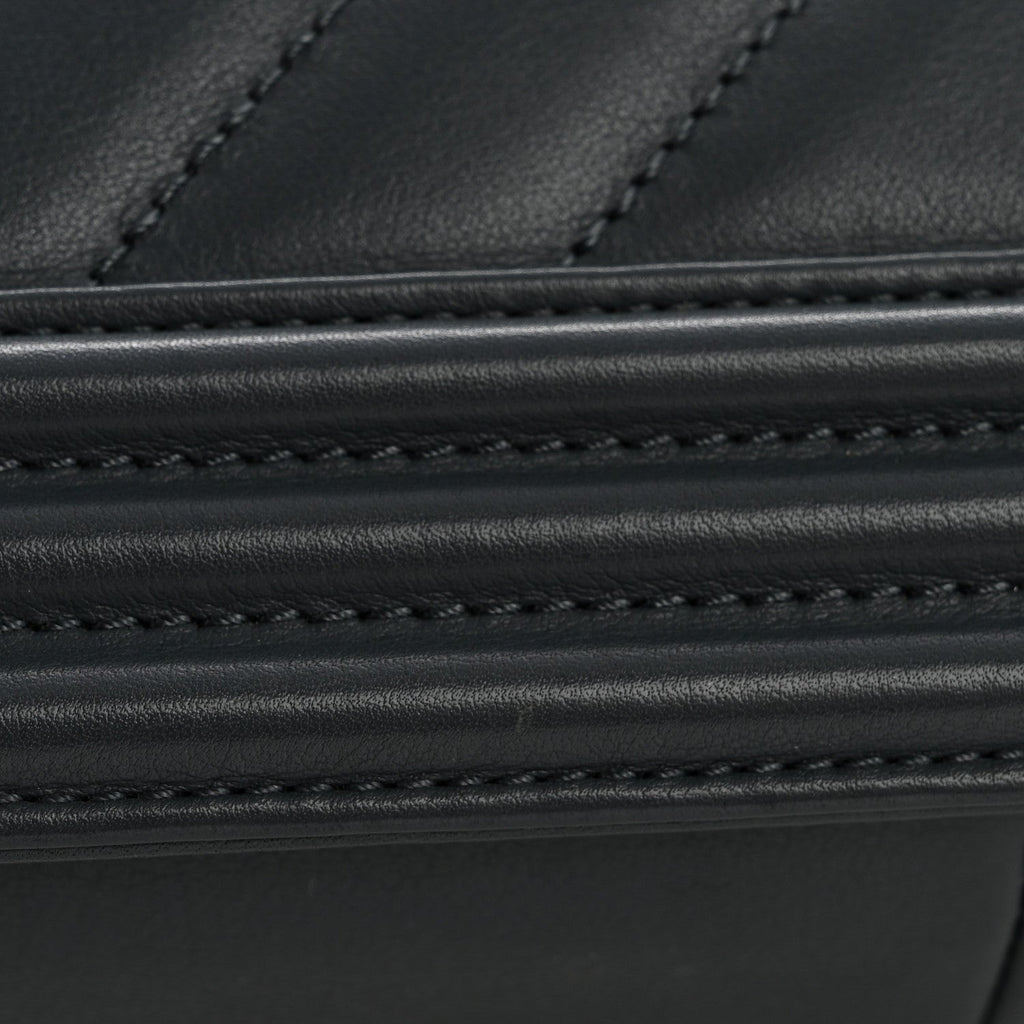 Calfskin Chevron Quilted New Medium Boy Flap Dark Navy Blue