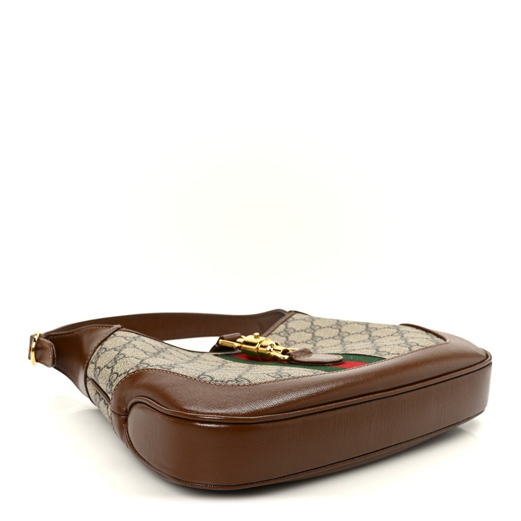 GG Supreme Monogram Azalea Calfskin Web Small Jackie 1961 Hobo Beige Ebony Brown Sugar