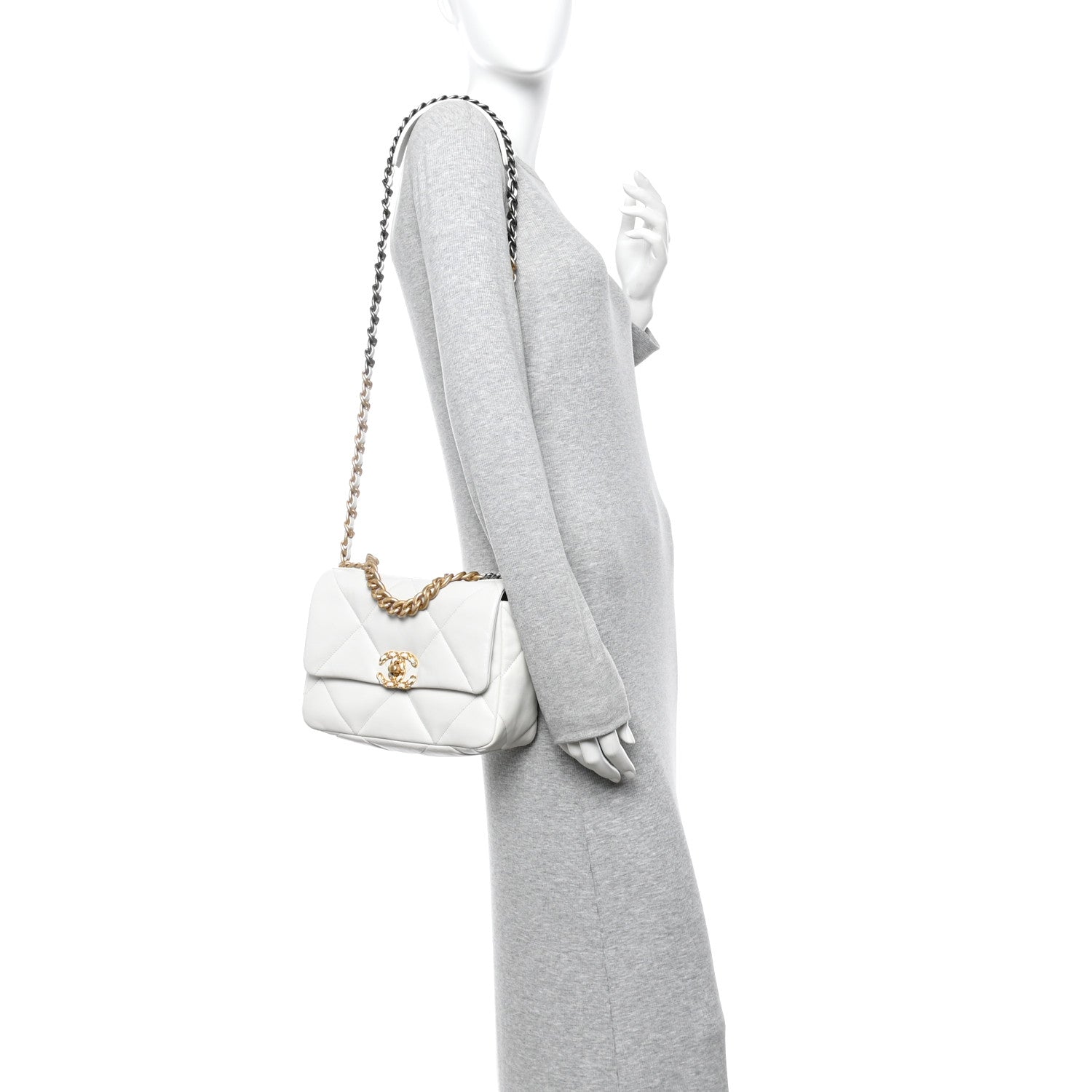 Goatskin Quilted Medium Chanel 19 Flap White