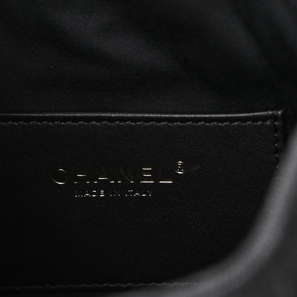 Washed Denim Quilted Mini Chanel 25 Handbag Black