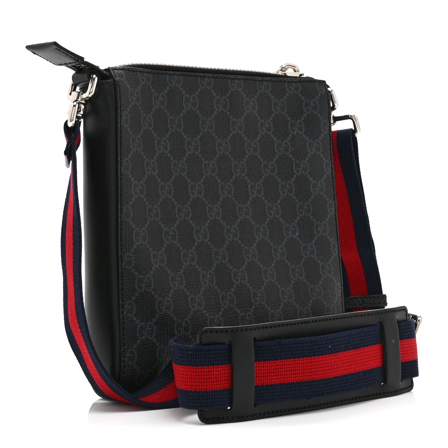 GG Supreme Monogram Web Small Flat Messenger Bag Black Grey