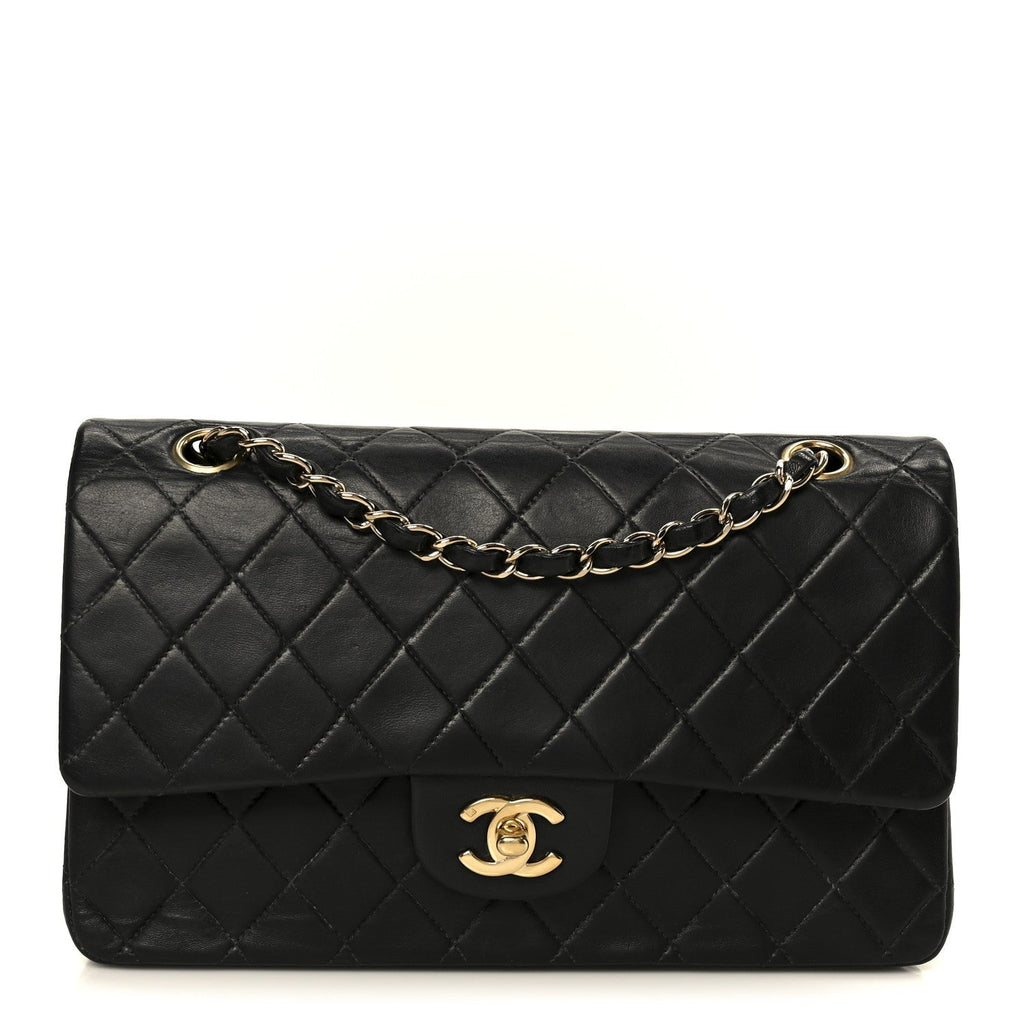 Lambskin Quilted Medium Double Flap Black