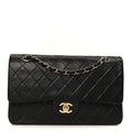 Lambskin Quilted Medium Double Flap Black