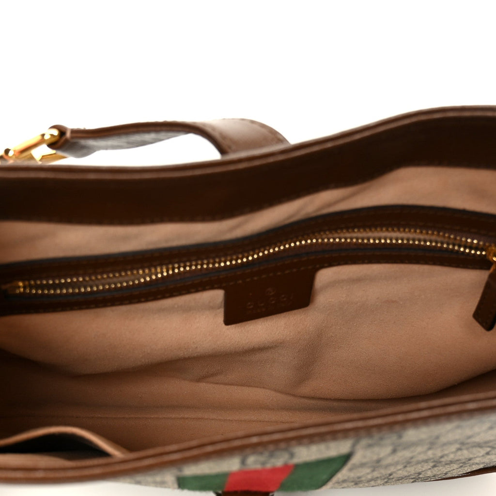 GG Supreme Monogram Azalea Calfskin Web Small Jackie 1961 Hobo Beige Ebony Brown Sugar