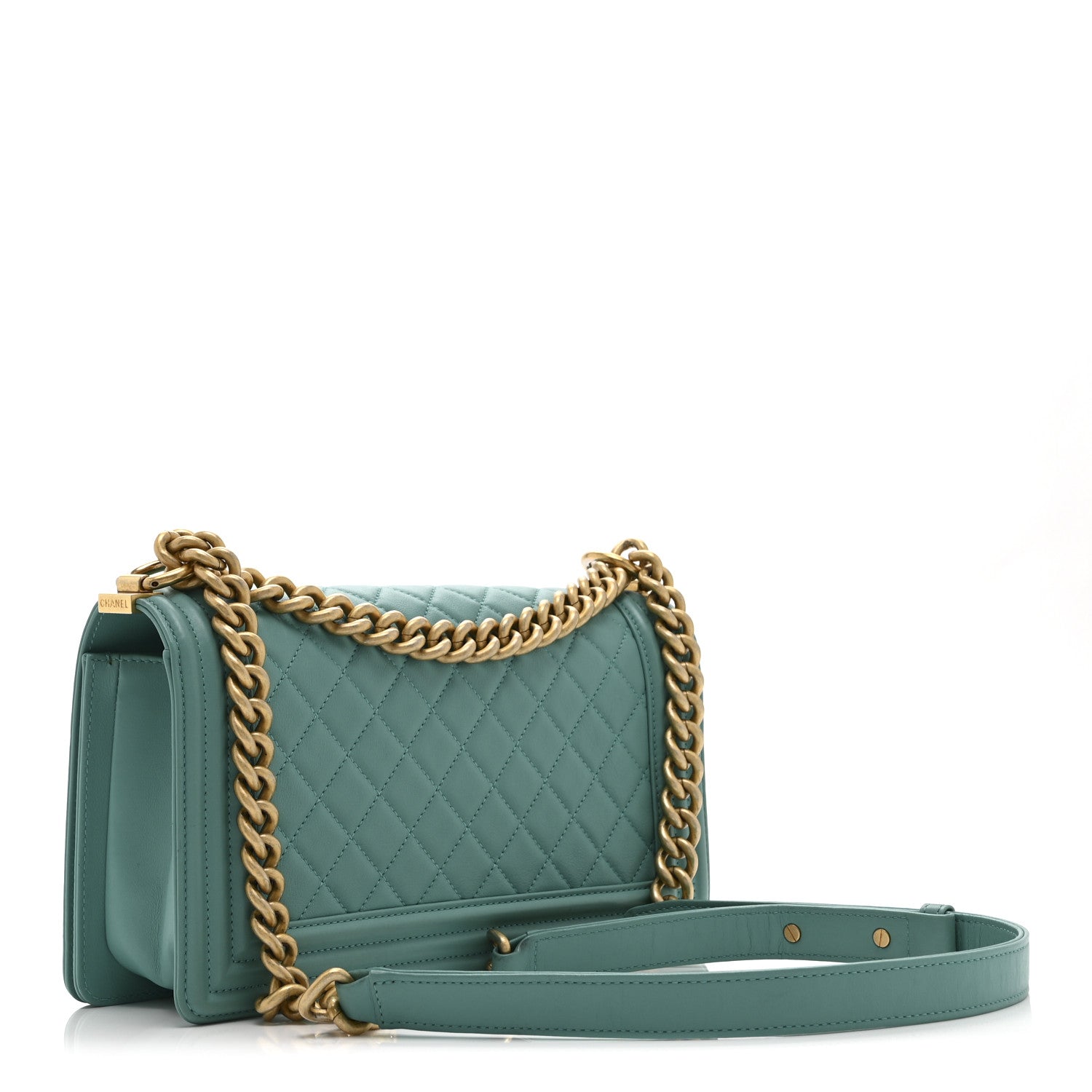 Lambskin Quilted Medium Boy Flap Green