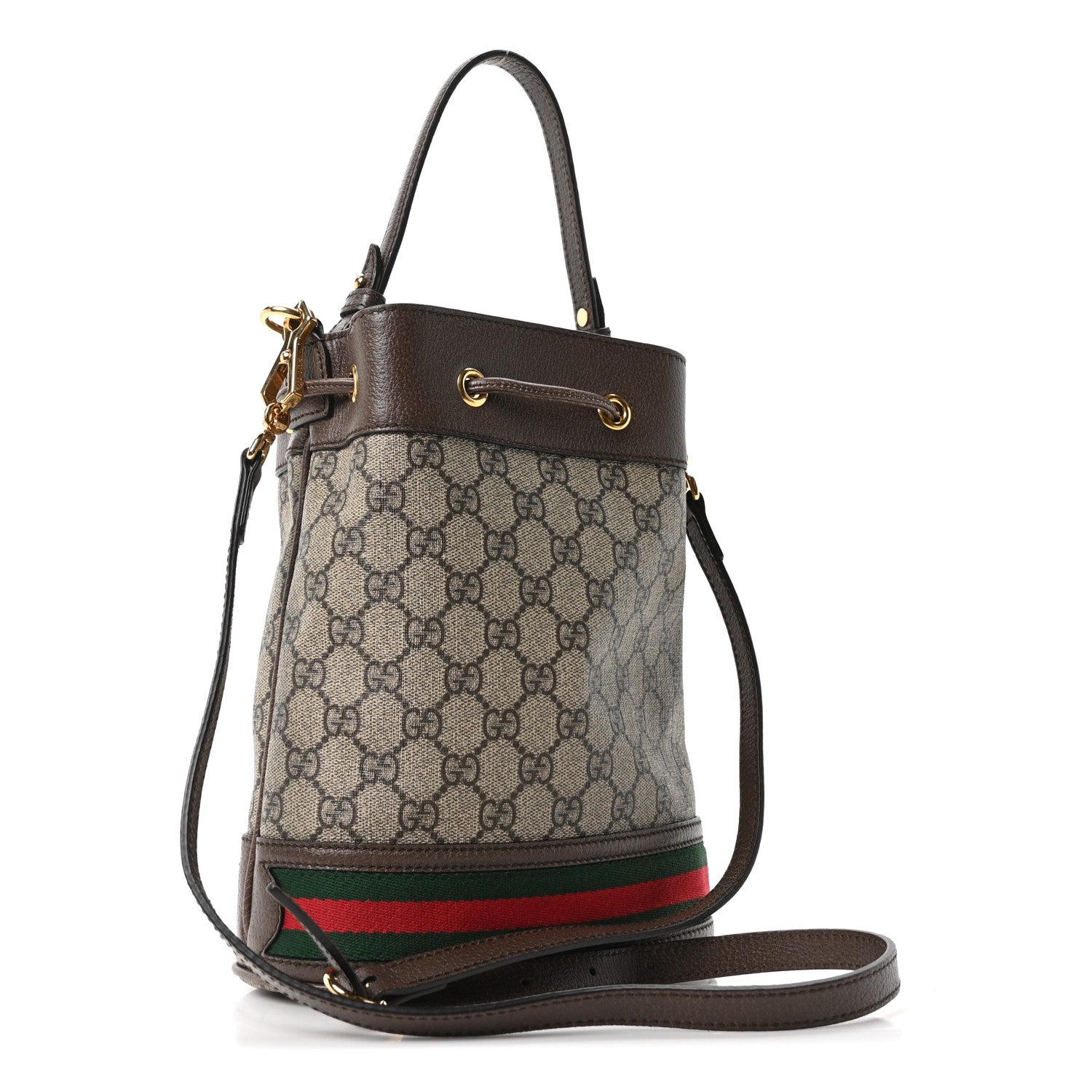 GG Supreme Monogram Web Small Ophidia Bucket Bag Brown