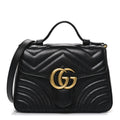 Calfskin Matelasse Mini GG Marmont Top Handle Shoulder Bag Black