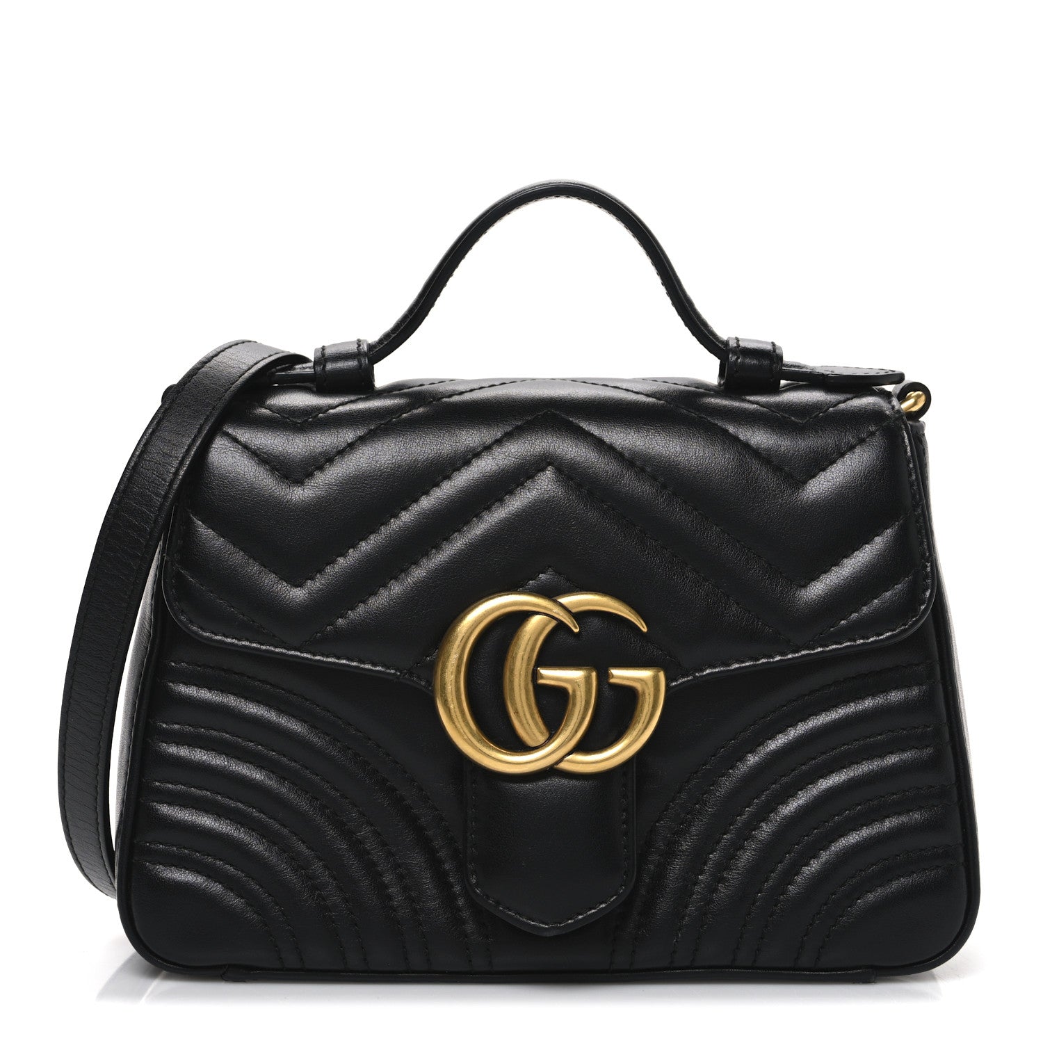 Calfskin Matelasse Mini GG Marmont Top Handle Shoulder Bag Black