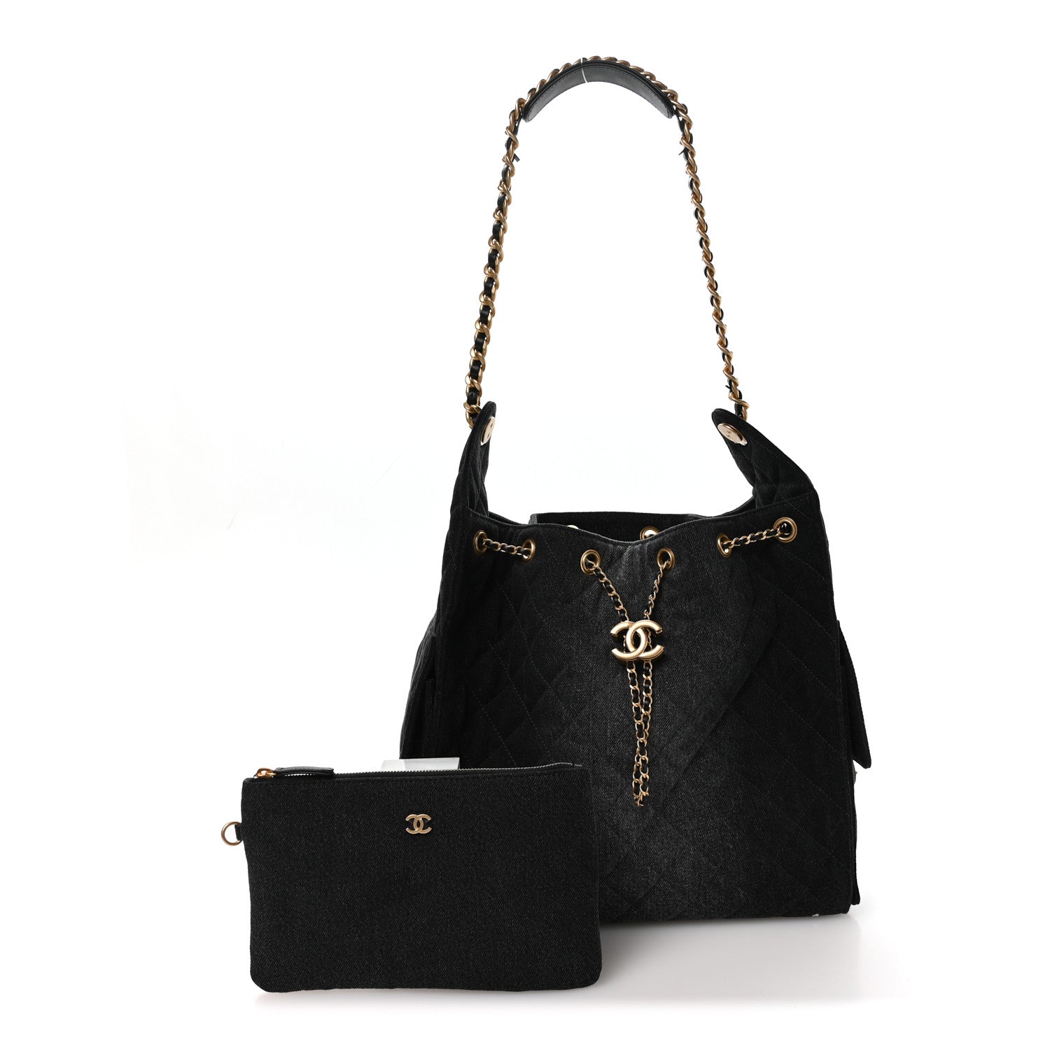 Washed Denim Quilted Medium Chanel 25 Handbag Black