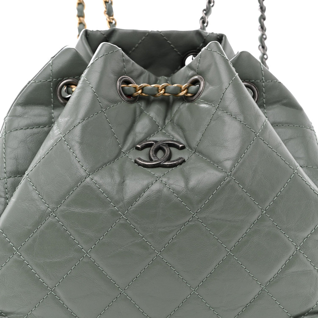 Aged Calfskin Quilted Small Gabrielle Backpack Green