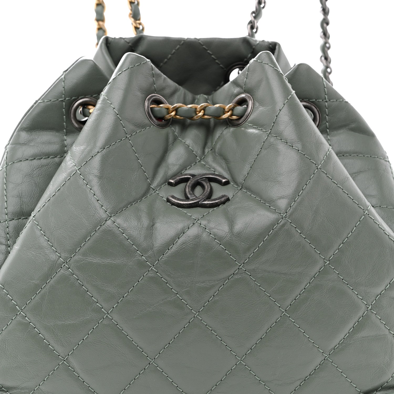 Aged Calfskin Quilted Small Gabrielle Backpack Green