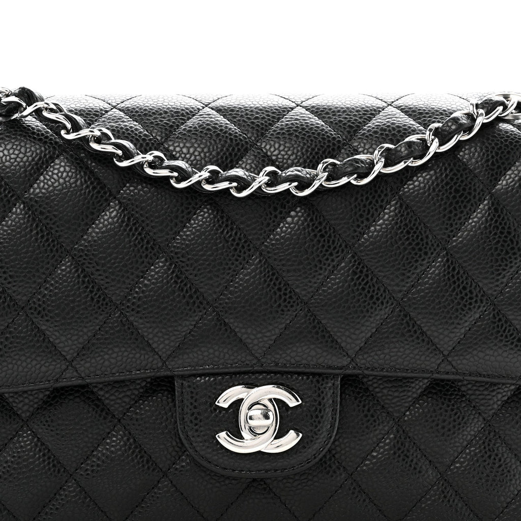 Caviar Quilted Medium Double Flap Black
