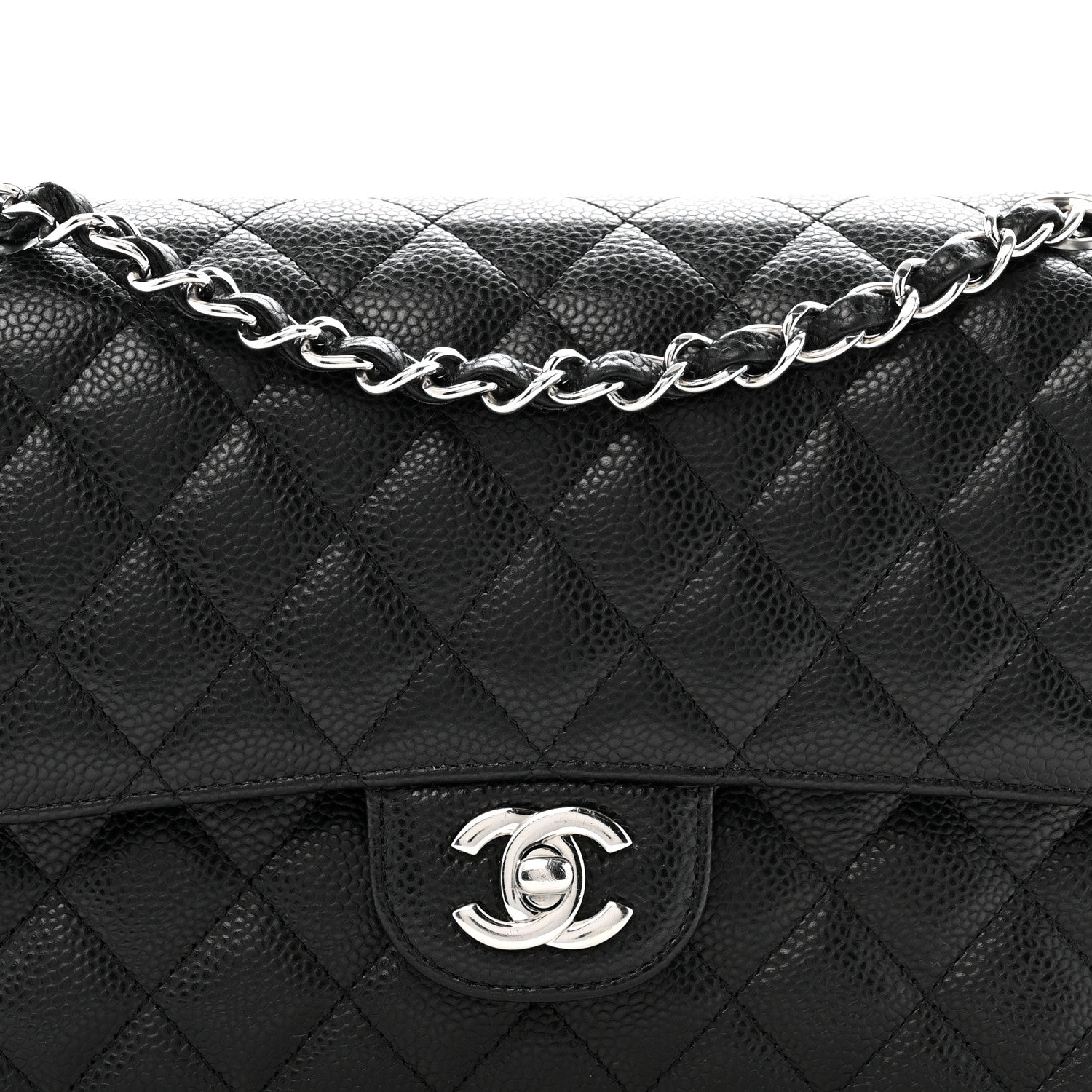 Caviar Quilted Medium Double Flap Black