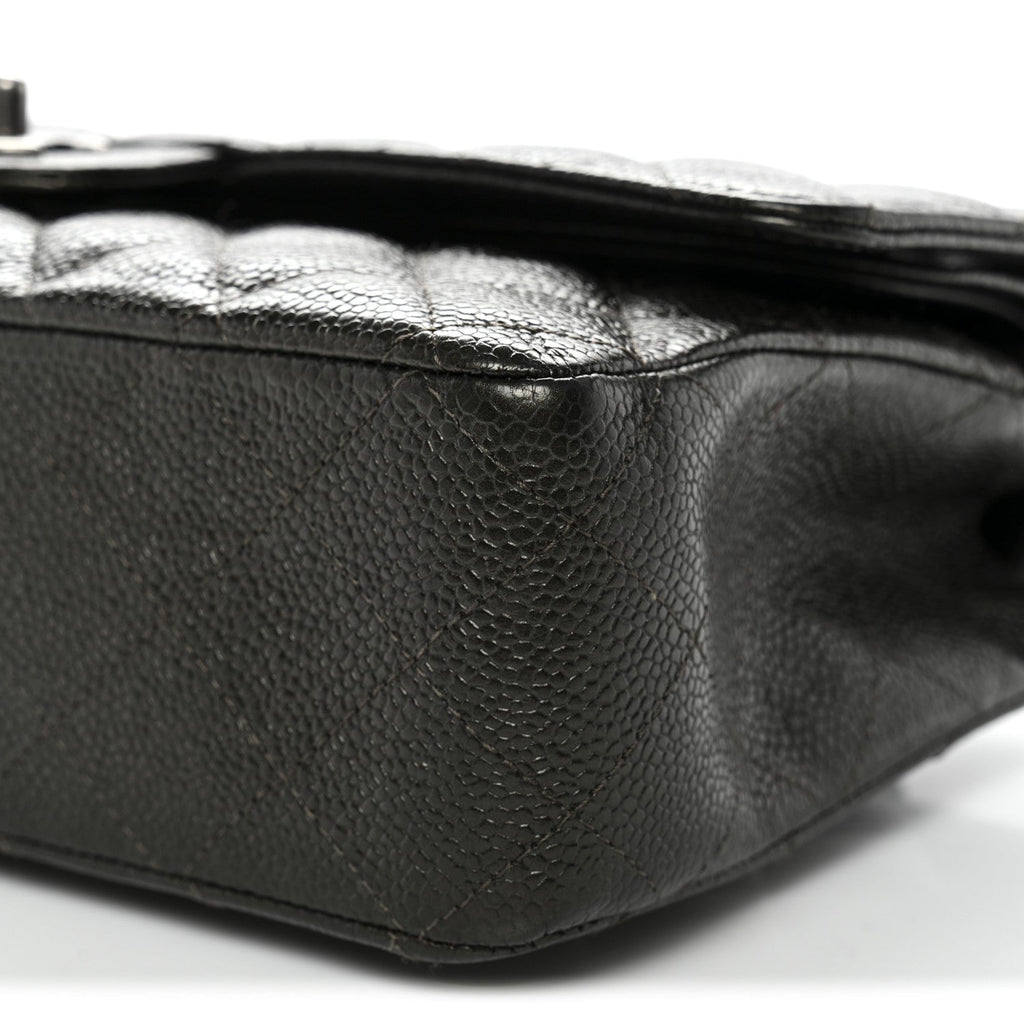 Metallic Caviar Quilted Medium Double Flap Dark Charcoal