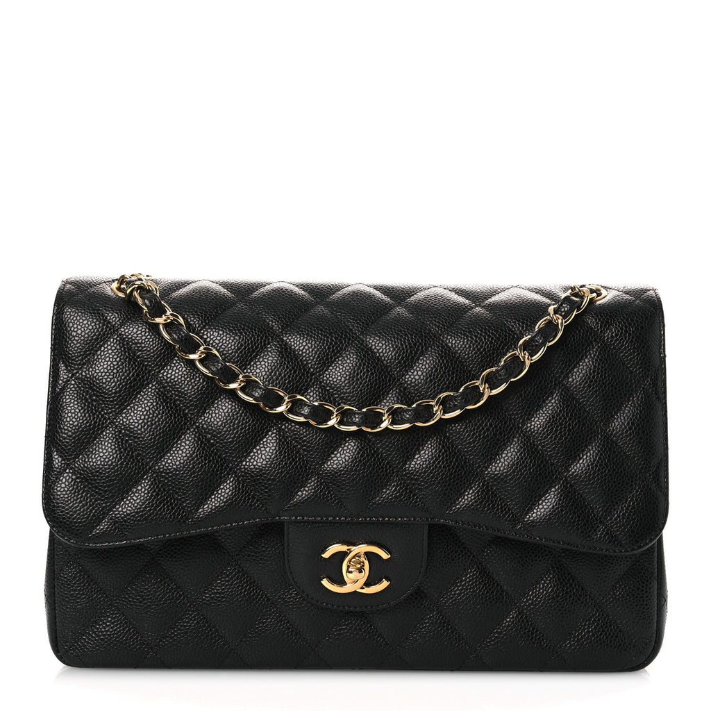 Caviar Quilted Jumbo Double Flap Black