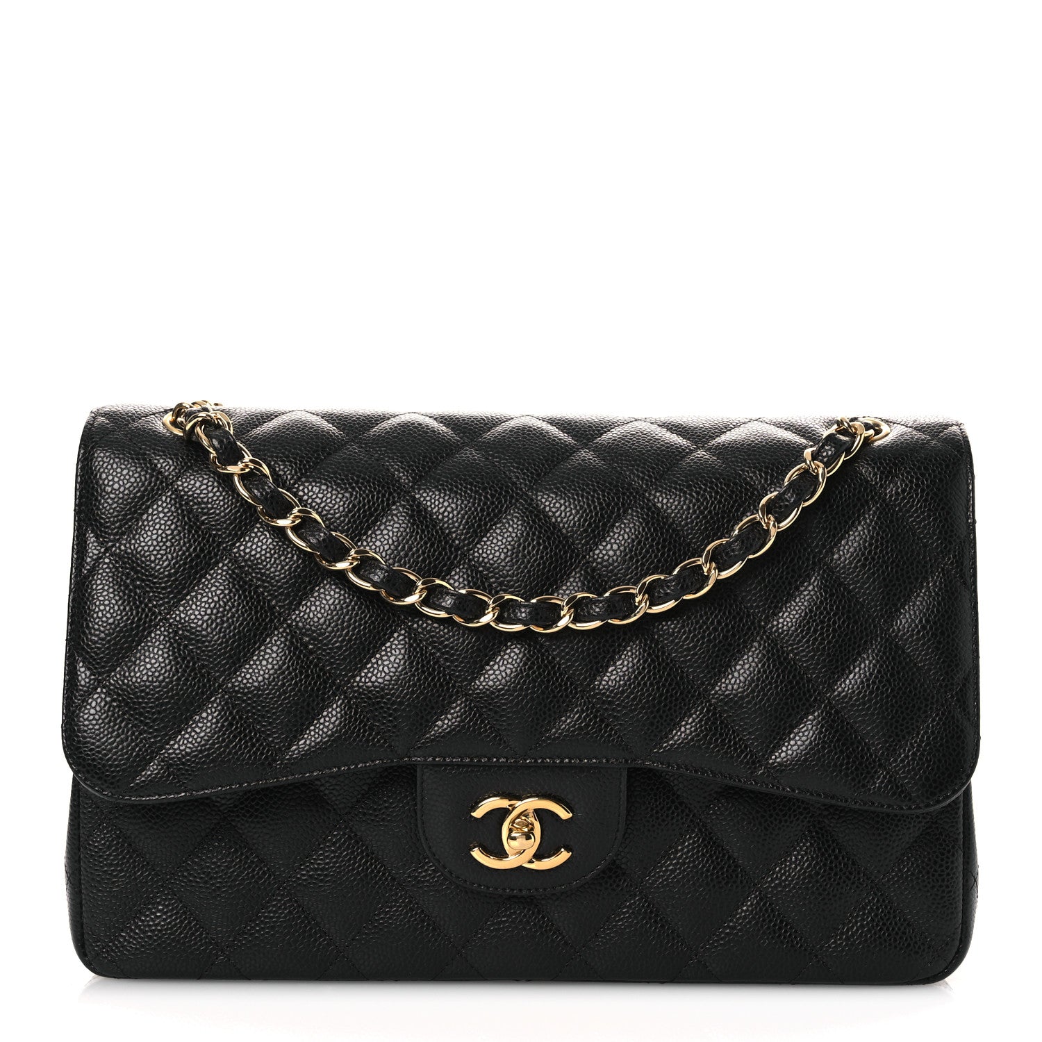 Caviar Quilted Jumbo Double Flap Black