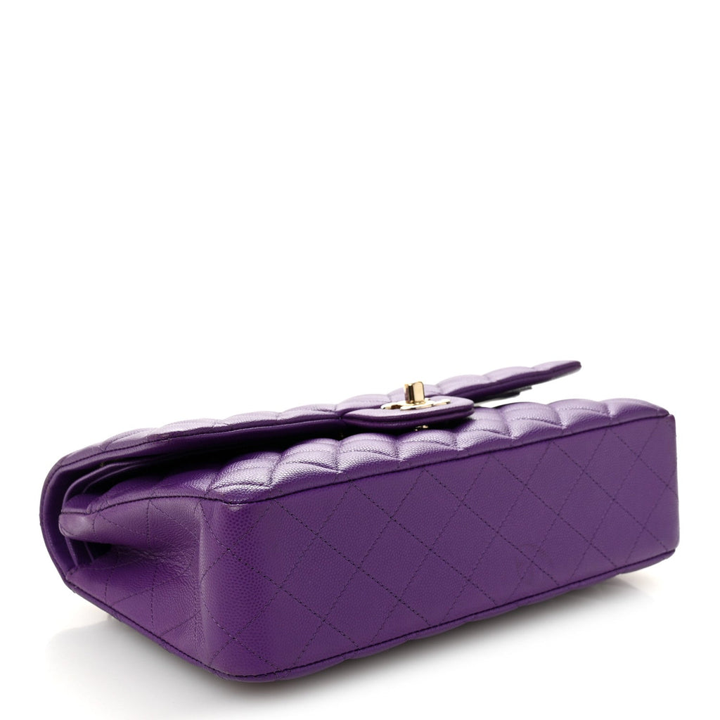 Caviar Quilted Medium Double Flap Purple