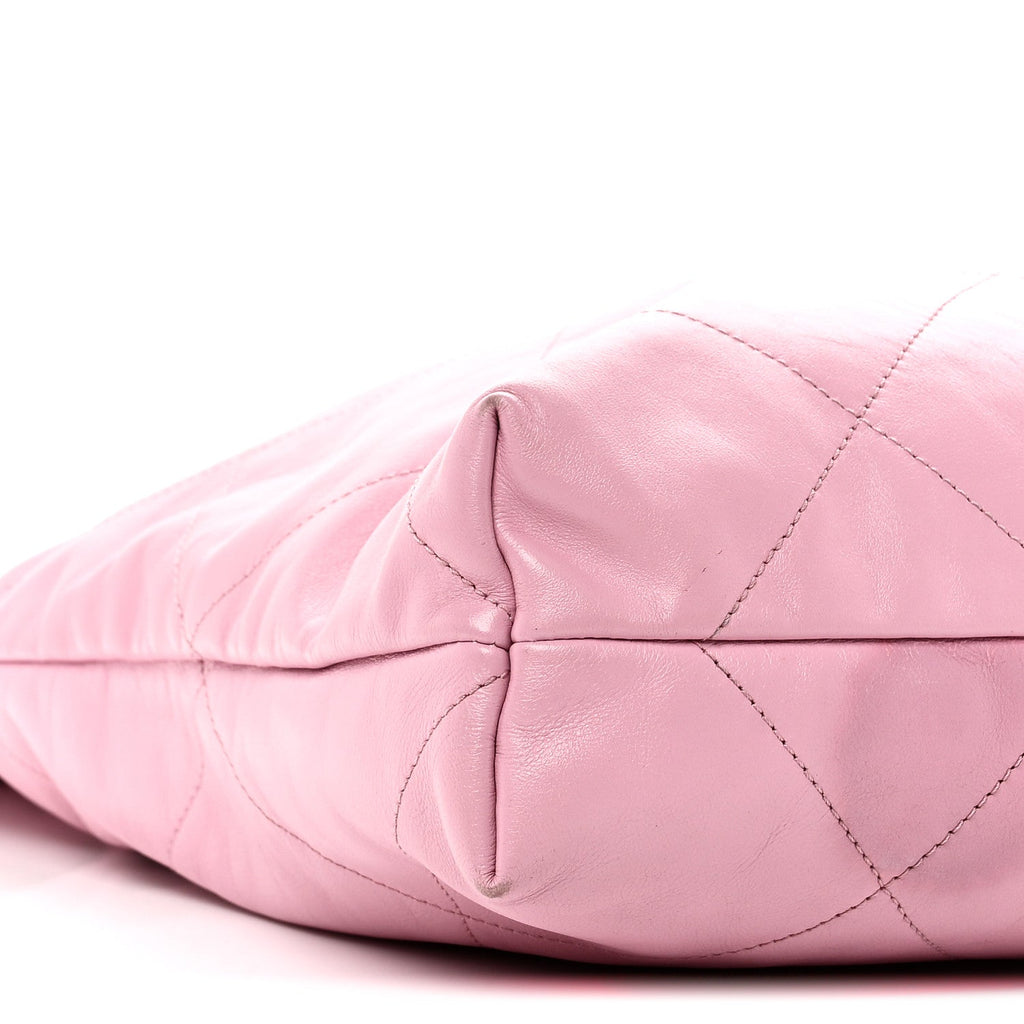 Shiny Calfskin Quilted Chanel 22 Drawstring Bag Pink