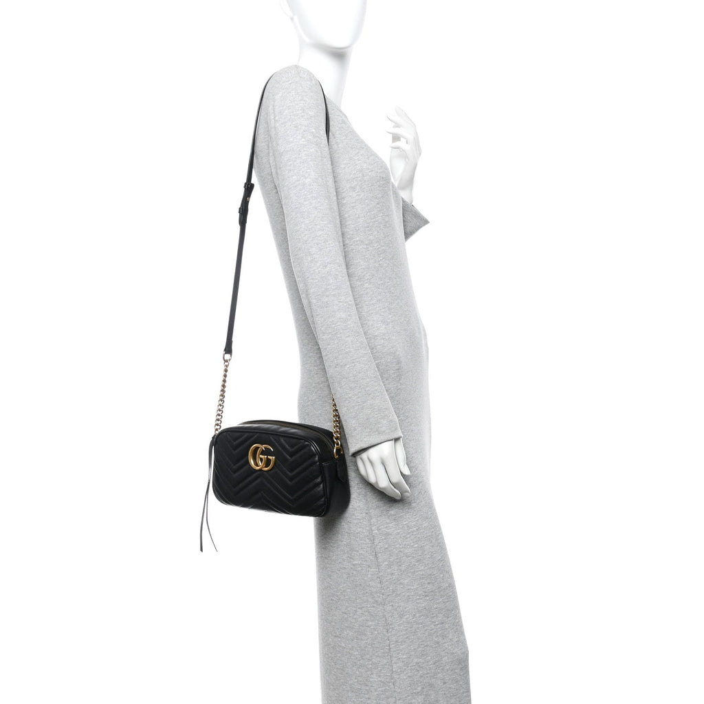 Calfskin Matelasse Small GG Marmont Chain Shoulder Bag Black