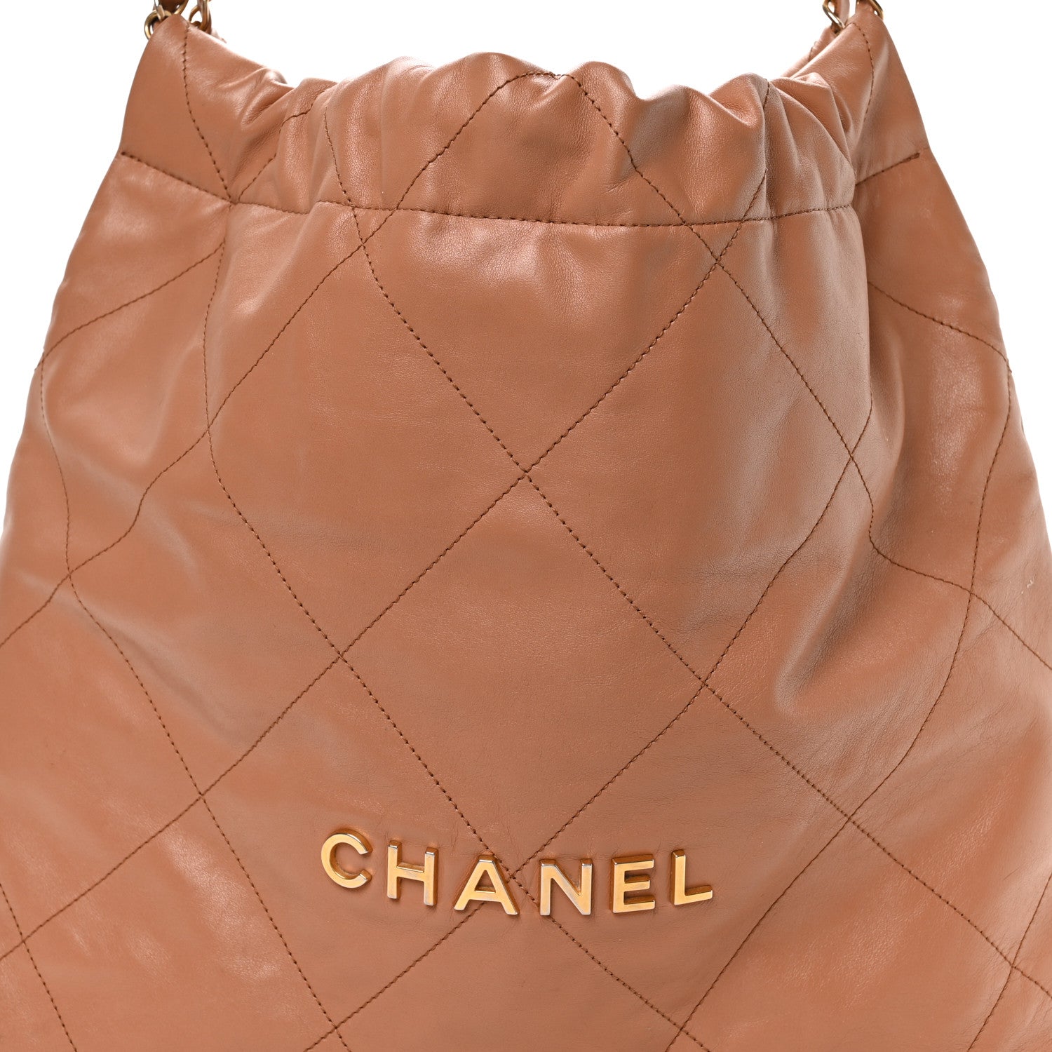 Shiny Calfskin Quilted Chanel 22 Camel
