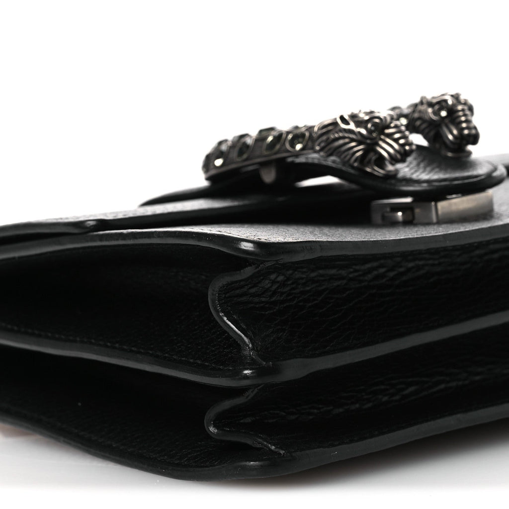 Dollar Calfskin Crystal Web Mini Dionysus Bamboo Top Handle Bag Black Black Diamond