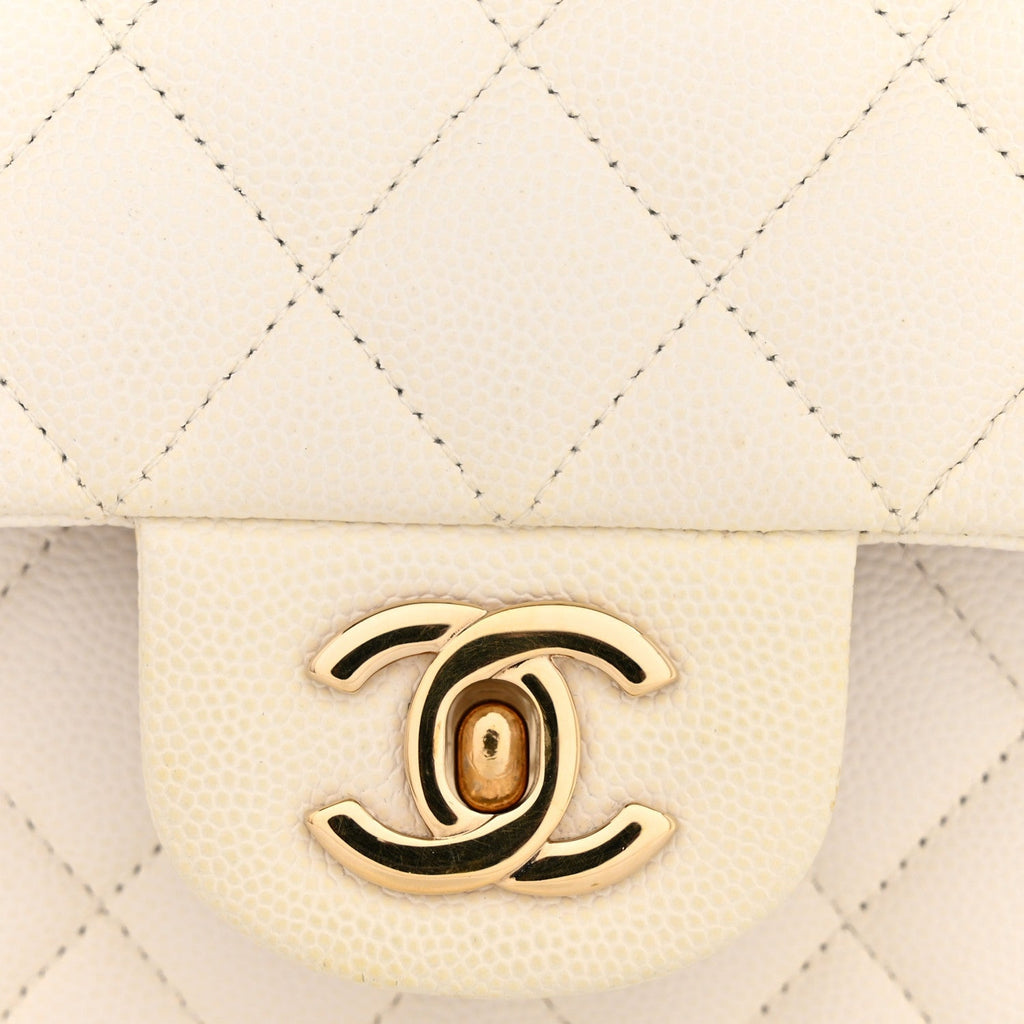 Caviar Quilted Medium Double Flap White