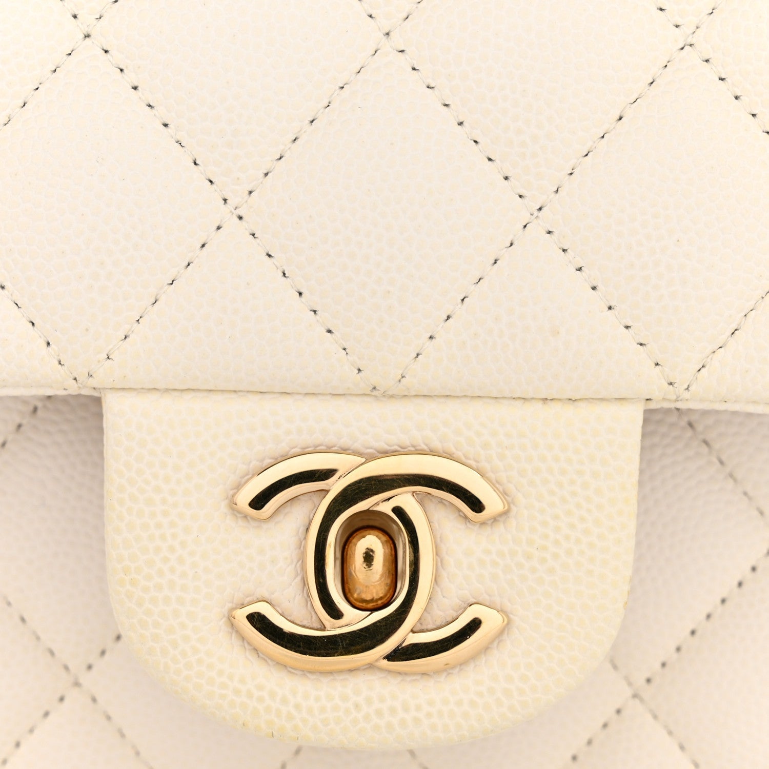 Caviar Quilted Medium Double Flap White