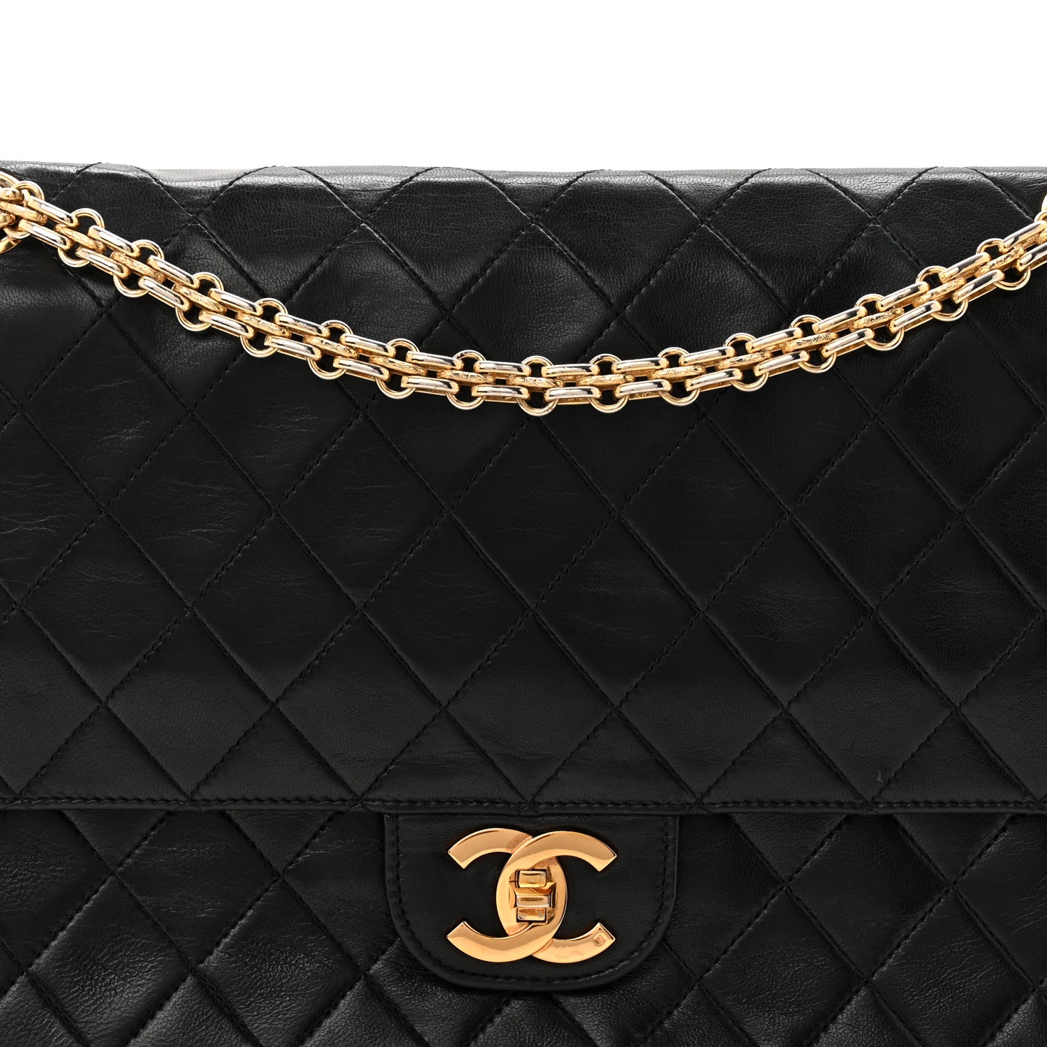 Lambskin Quilted Medium Double Flap Bijoux Chain Black