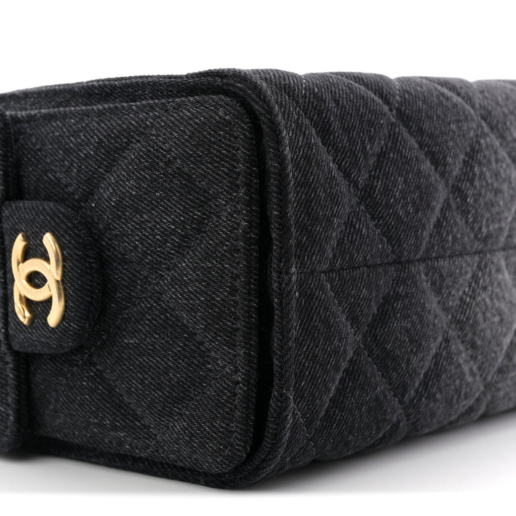 Washed Denim Quilted Mini Chanel 25 Handbag Black