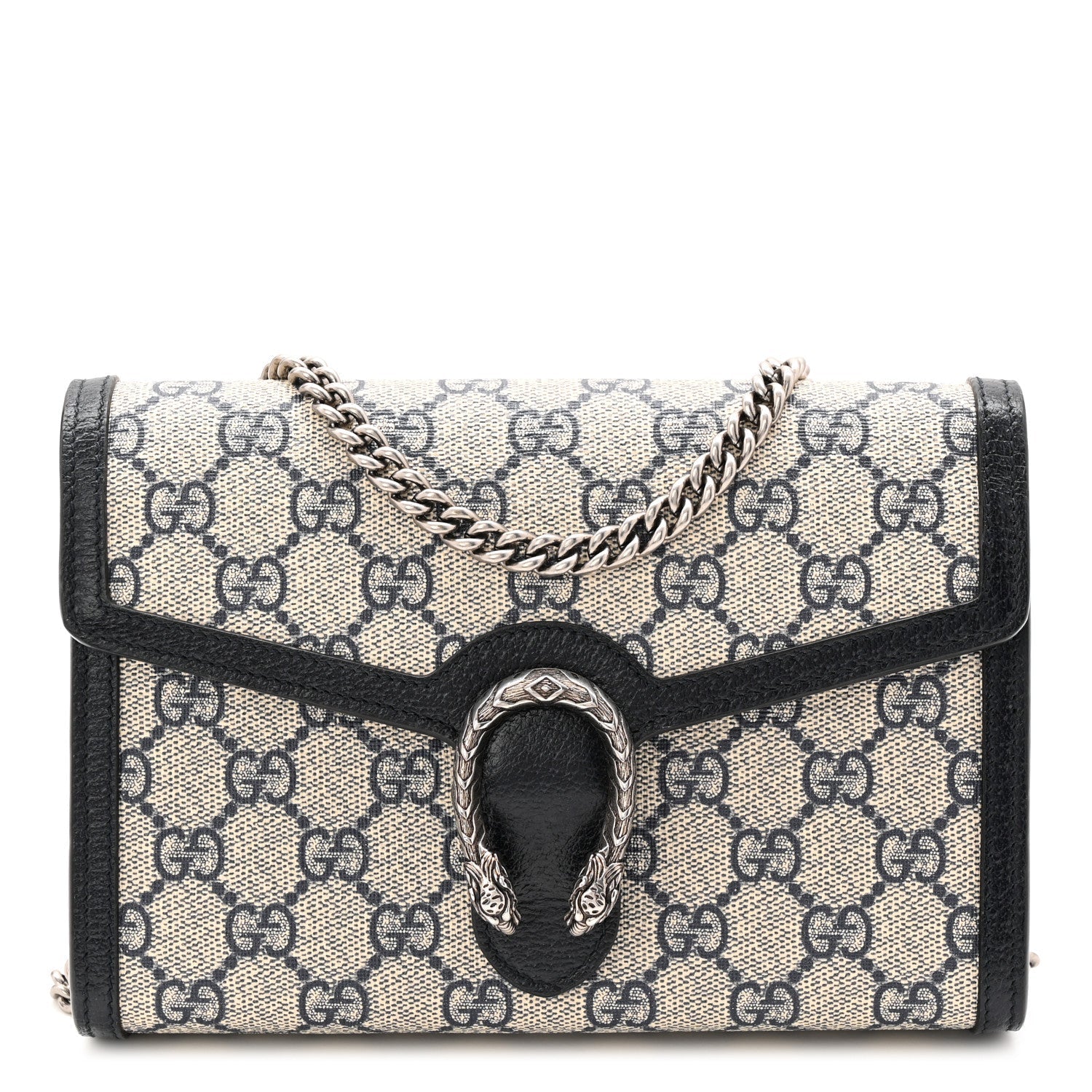 GG Supreme Monogram Textured Dollar Calfskin Mini Dionysus Chain Wallet Beige Blue