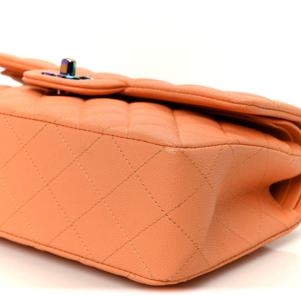 Caviar Quilted Rainbow CC Small Double Flap Orange