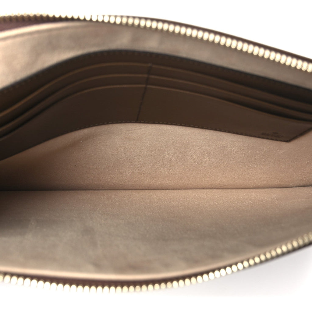 GG Supreme Monogram Azalea Calfskin Retro Interlocking G Wristlet Pouch Beige Ebony Brown Sugar