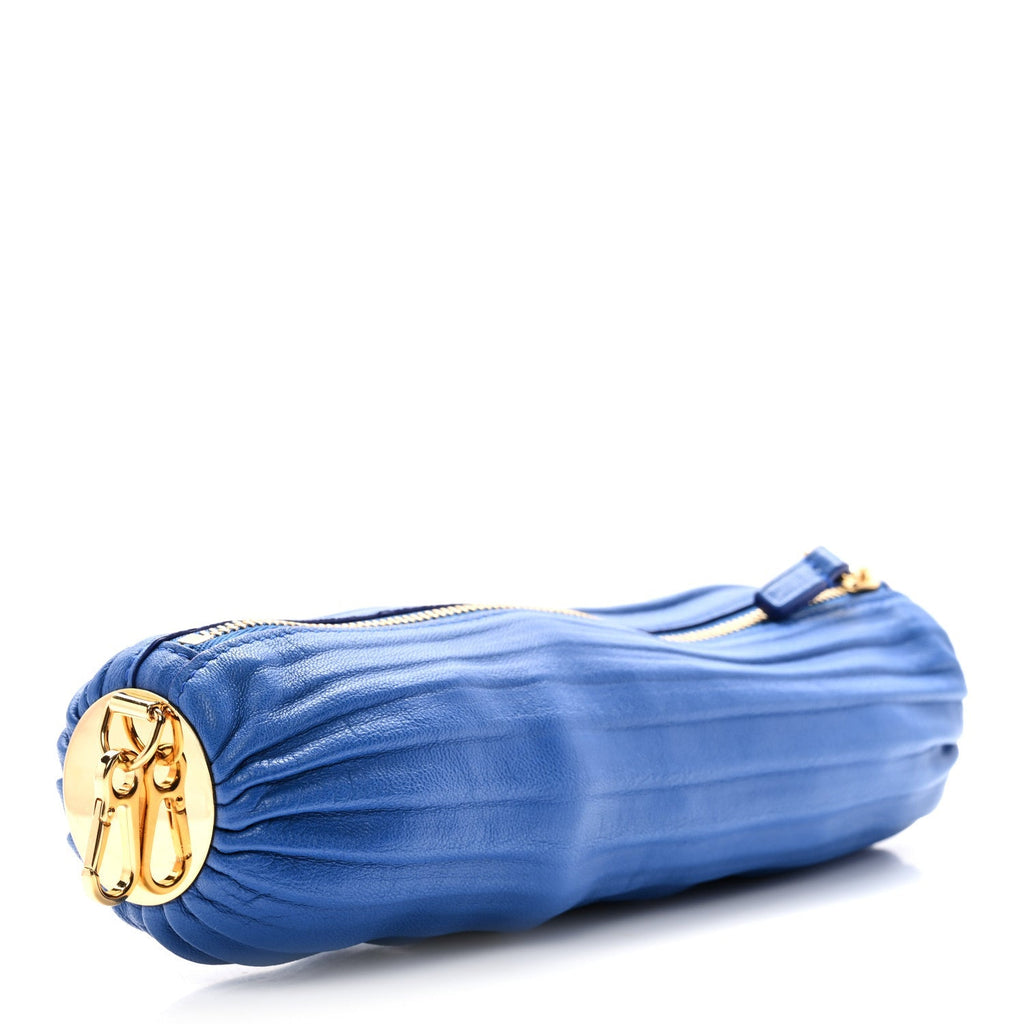 Lambskin Pleated Bracelet Pouch Shoulder Bag Royal Blue